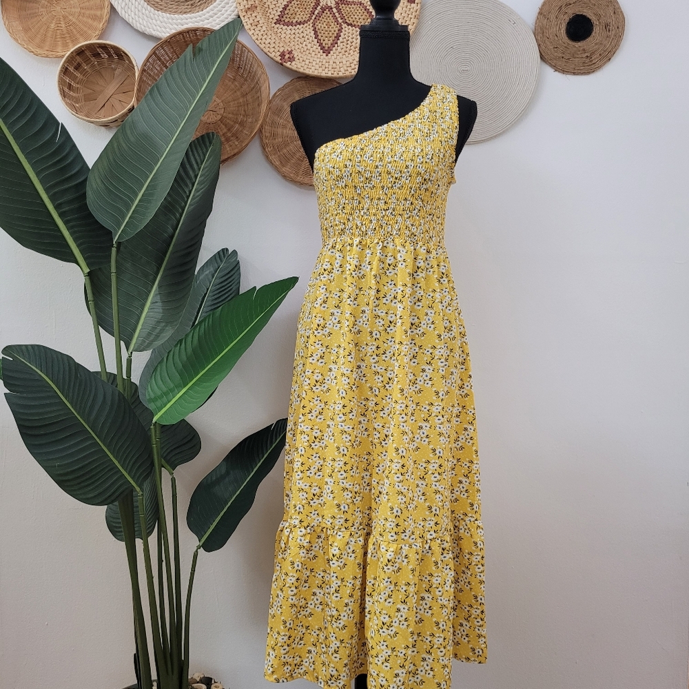 Floral dress for women/one shoulder Sleeveless- M